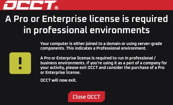 OCCT Professional Environment Detected Window